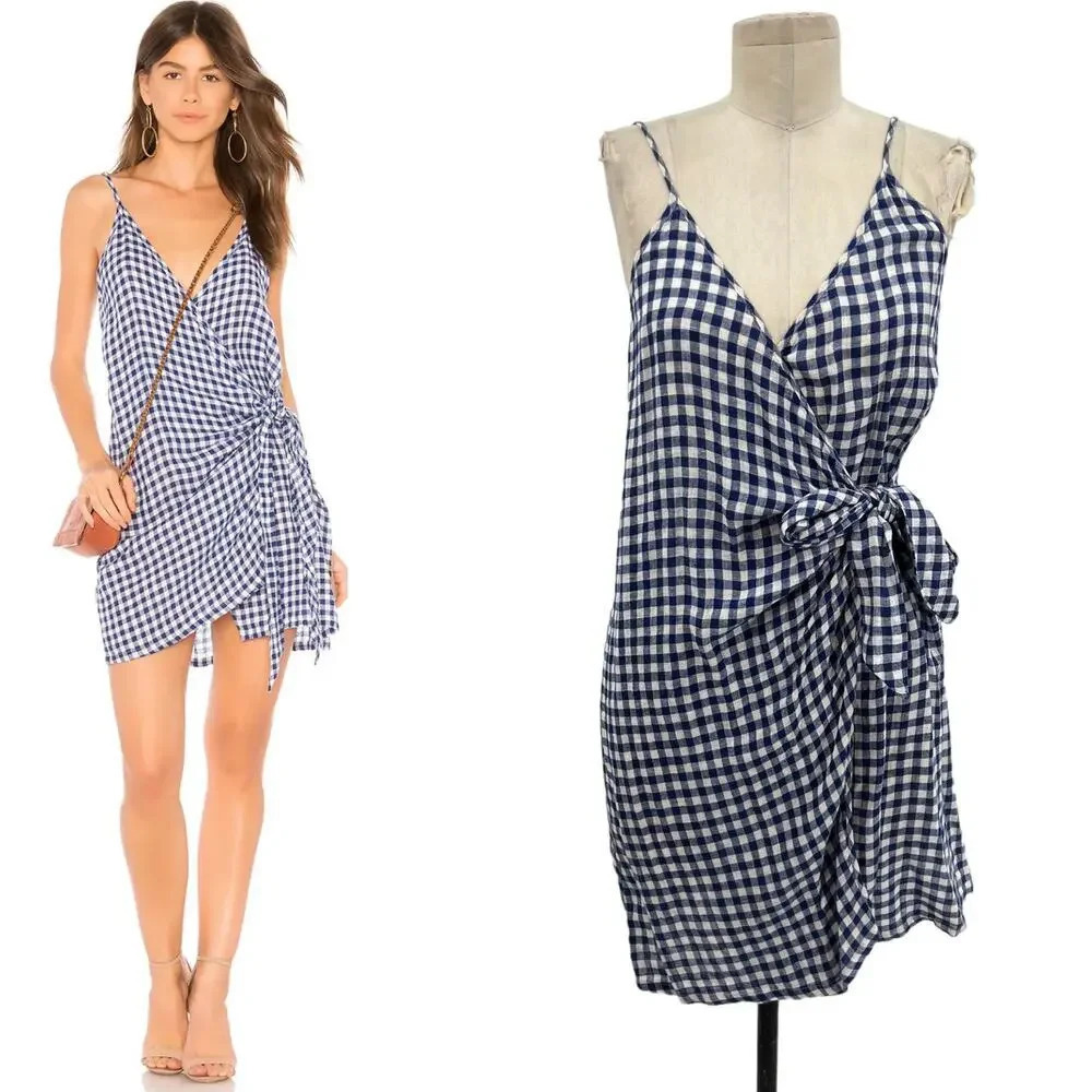 Rails Malia‎ Dress in Navy Blue Gingham Wrap Dress Size Small